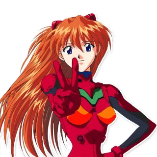 ✌ Asuka Langley Soryu Neon Genesis Evangelion Anime, Mädchen, Rot, Friedenszeichen, Charakter telegram sticker