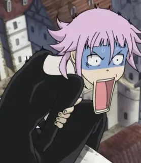 😱 Cronus Soul Eater anime, pink hair, screaming, cartoon, shocked telegram sticker