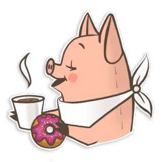 ☕️ pig, coffee, donut, cute, animal, food telegram sticker