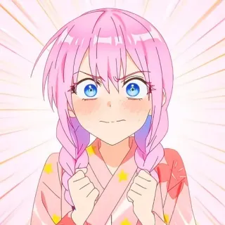 🙂 Anime, Fille, cheveux roses, tresses, mignon, dessin animé, illustration telegram sticker