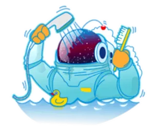 🛁 astronaut, shower, duck, water, bathroom, cleaning, bubbles, toothbrush telegram sticker