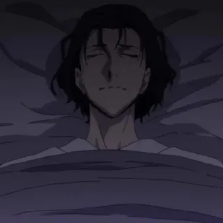 🥀 anime, tidur, pria, tempat tidur, rambut hitam telegram sticker