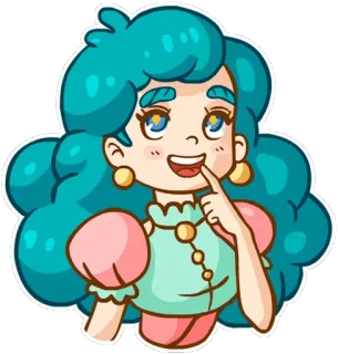 🤔 desenho animado, menina, personagem, cabelo azul, ilustração, adesivo telegram sticker
