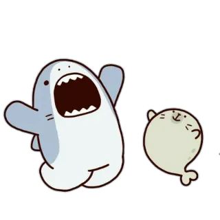 🎉 漫画, サメ, アザラシ, かわいい, 動物, 友達, 陽気 telegram sticker