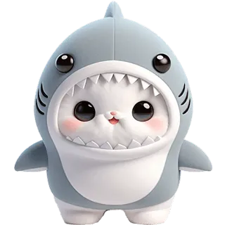 🥹 gato, tiburon, animal, lindo, dibujos animados, pegatina, divertido, disfraz whatsapp sticker