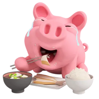 🍚 cochon, nourriture, pleurer, riz, poisson, soupe miso, baguettes telegram sticker