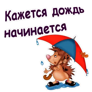 🌧 Кажется дождь начинается ёж, зонт, дождь, погода, милый, мультик telegram sticker