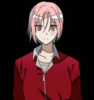 😶 anime, manga, pink hair, red eyes, character, illustration telegram sticker