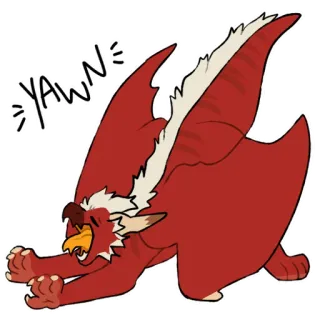 😪 YAWN หาว, สีแดง, ปีก, สัตว์, การ์ตูน telegram sticker