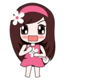 😼 卡通, 生气, 女孩, 粉色, 花, 动画 whatsapp sticker