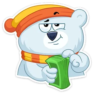 😀 ours polaire, argent, cash, dessin animé, autocollant, richesse, riche telegram sticker