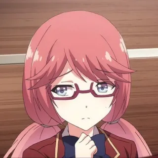 🙁 Anime, Manga, Capelli rosa, Occhiali, Femmina, Personaggio telegram sticker