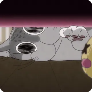 🌟 mèo, anime, mắt, nằm, xám whatsapp sticker