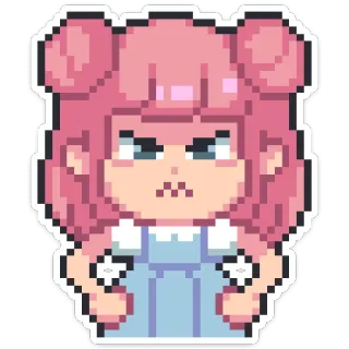 😠 Pixel art, Sticker, Ragazza anime, Capelli rosa, Arrabbiata, Cartone animato telegram sticker