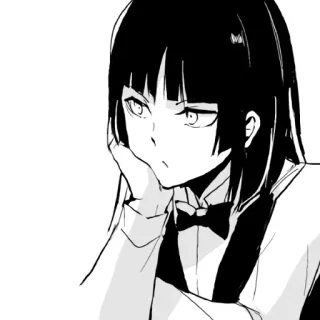 😒 Anime, Mangá, Mulher, Cabelo preto, Gravata borboleta, Pensativa telegram sticker