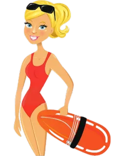 🏄‍♀ maître nageur, dessin animé, maillot de bain, été, plage, piscine, sécurité telegram sticker