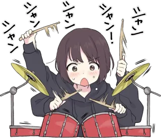 🥁 シャン Ragazza anime, Batteria, Batterista, Musica, Performance, Giapponese, Effetti sonori telegram sticker