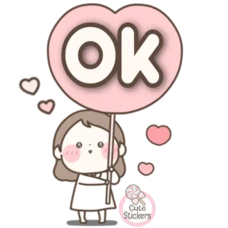 🍭 OK mignon, ok, fille, coeurs, positif, accord telegram sticker