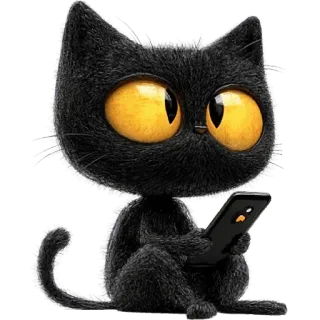 😵‍💫 kot, czarny kot, kreskówka, zwierzę, telefon komórkowy, cyfrowy, internet, kociak, komunikacja whatsapp sticker