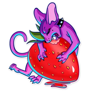 🍓 mouse, strawberry, animal, cartoon, cute, eating, fruit telegram sticker