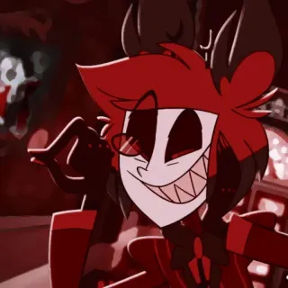 🧨 Alastor Hazbin Hotel demone, conduttore radiofonico, sorrisetto, rosso, animato telegram sticker