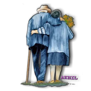 😎 AKHIL couple, personnes âgées, amour, romance, art, peinture, fleurs, famille telegram sticker