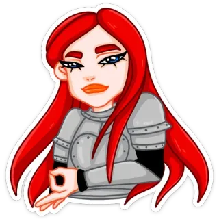 👌 mulher, cabelo ruivo, armadura, sinal de ok, ilustração, adesivo, gesto, desaprovação whatsapp sticker