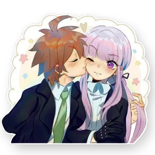 😘 Makoto Naegi Danganronpa アニメ, キス, カップル, 愛, 可愛い, ダンガンロンパ, 誠, 響子 telegram sticker