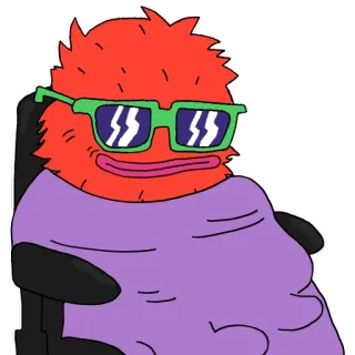😊 Kreskówka, Okulary przeciwsłoneczne, Na luzie, Fajny, Postać, Czerwony, Fioletowy, Zrelaksowany telegram sticker