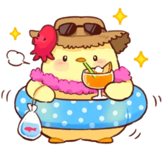 🍹 uccello, carino, spiaggia, estate, kawaii, animale, vacanza telegram sticker