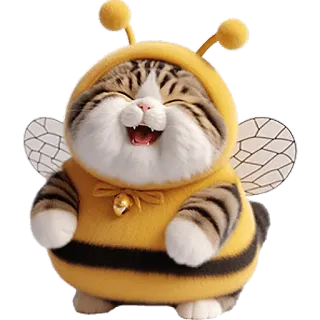 😂 แมว, ผึ้ง, สัตว์, สัตว์เลี้ยง, น่ารัก, คาวาอิ, ชุด whatsapp sticker