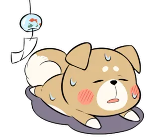 🎐 собака, сонный, кавай, уставший, мультфильм, потеющий telegram sticker