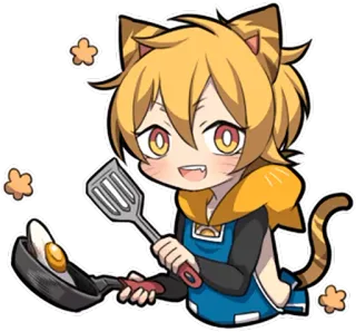 🍳 고양이, 애니메이션, 요리, 계란, 프라이팬, 귀여운, 귀엽다 telegram sticker