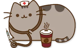 💉 Pusheen Katze, Krankenschwester, Pusheen, Kaffee, Stethoskop, medizinisch telegram sticker