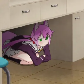 👀 cô gái anime, tai mèo, tóc tím, đồng phục học sinh, dễ thương, hoạt hình, anime telegram sticker