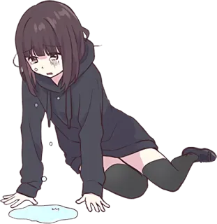 😭 anime, meisje, verdrietig, huilen, hoodie whatsapp sticker