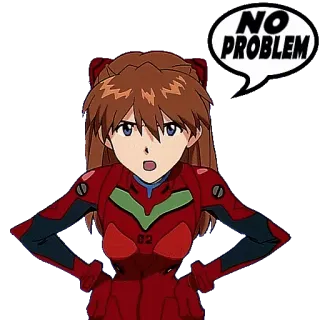 😫 Asuka Langley Soryu Neon Genesis Evangelion NO PROBLEM Anime, Charakter, Mädchen, Haltung, Zitat telegram sticker