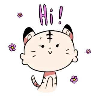 🐯 Hi! 고양이, 귀여운, 만화, 안녕, 꽃, 스티커 telegram sticker