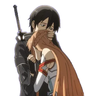 💑 Kirito Sword Art Online anime, couple, hug, sword, love, characters, friendship telegram sticker