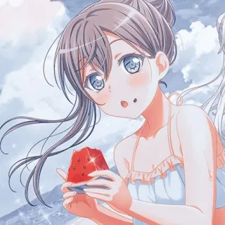 🌟 chica anime, sandía, lindo, verano, playa, kawaii whatsapp sticker