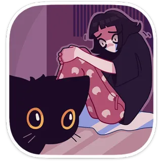 😳 грустный, одинокий, кот, мультфильм, депрессия, девушка telegram sticker