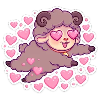 😍 pecora, amore, cuori, carino, animale, cartone animato telegram sticker