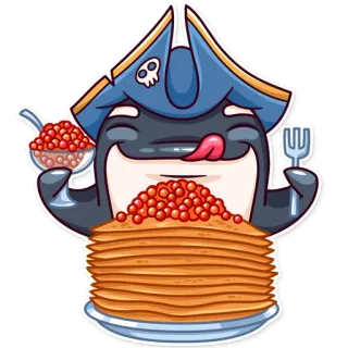 🥞 orca, pirate, pancakes, caviar, food, cartoon, sea animal, breakfast telegram sticker