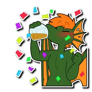 🥴 dragão, bebendo, celebração, festa, confete, desenho animado telegram sticker