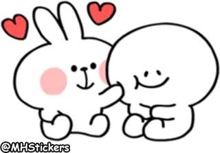 👉 @MHStickers fofo, coelho, corações, desenho animado, kawaii, casal, amor, amizade whatsapp sticker