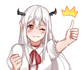 👍 anime, demon, girl, kawaii, cute, thumb up, crown, wink telegram sticker