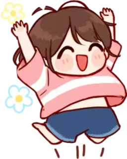 🥳 การ์ตูน, มีความสุข, กระโดด, ผู้หญิง, น่ารัก, ร่าเริง telegram sticker