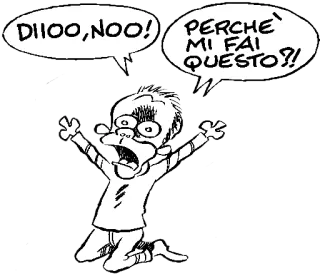 😫 DIIOO,NOO! PERCHE' MI FAI QUESTO?! dibujo animado, ilustración, italiano, exclamación, cómic telegram sticker