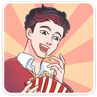 🍿 卡通, 男人, 爆米花, 吃, 快乐, 零食, 插图 telegram sticker