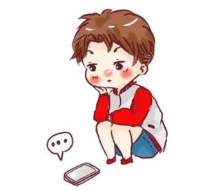 📱 cartoon, anime, boy, waiting, thinking, message, mobile phone telegram sticker